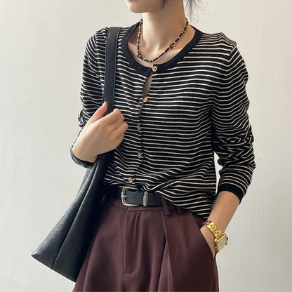 Women's Color-Block Striped Knit Round-Neck Jacket