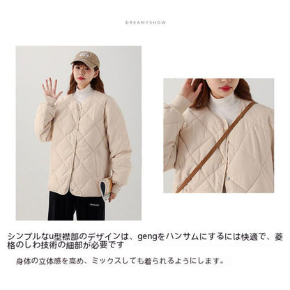 日系菱格紋圓領夾面外套