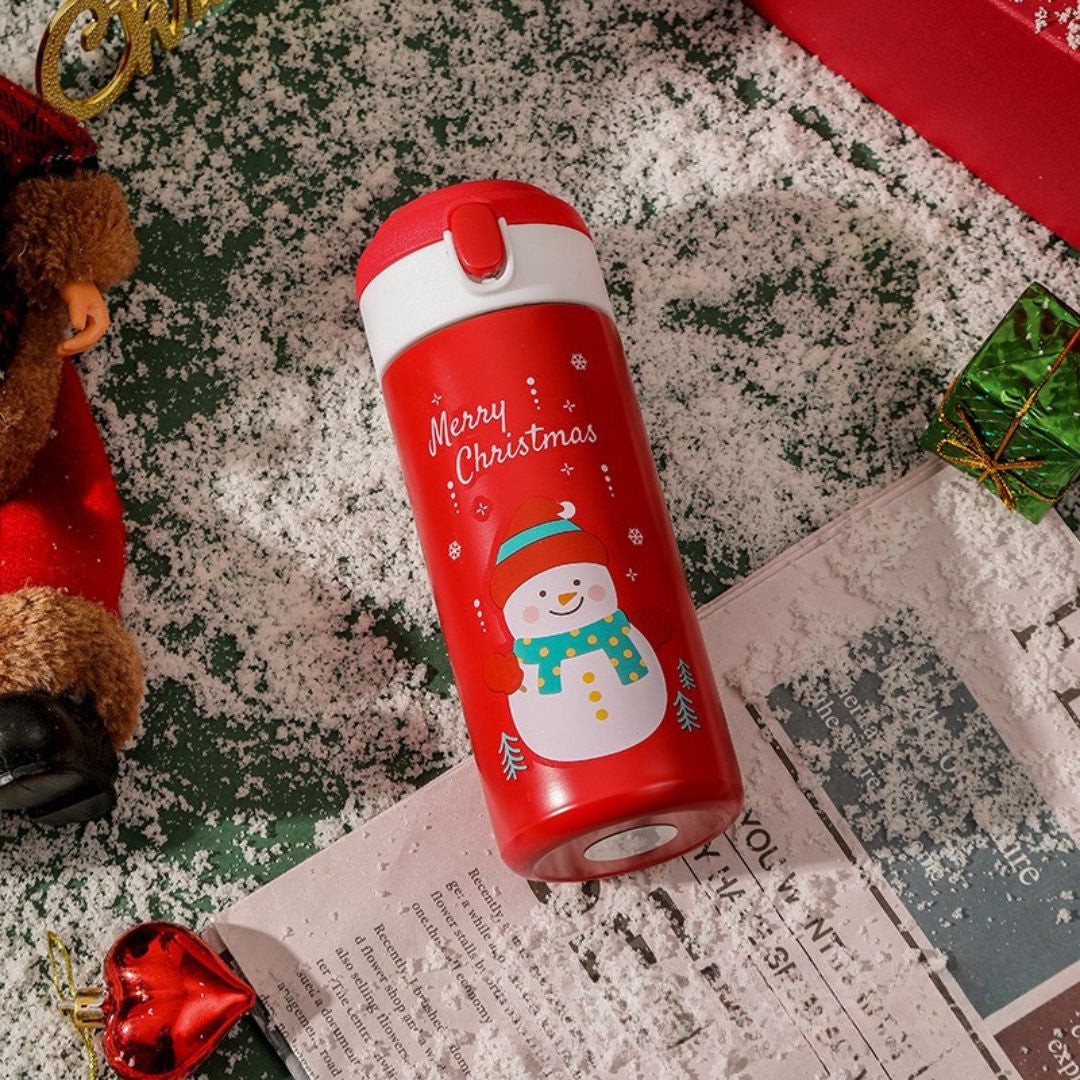 Christmas-themed Insulated Tumbler with Straw
