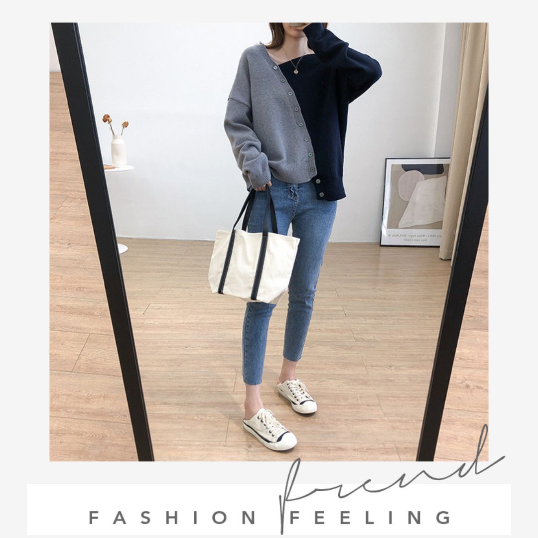 Japanese-style Asymmetrical Color-Block Knit Sweater