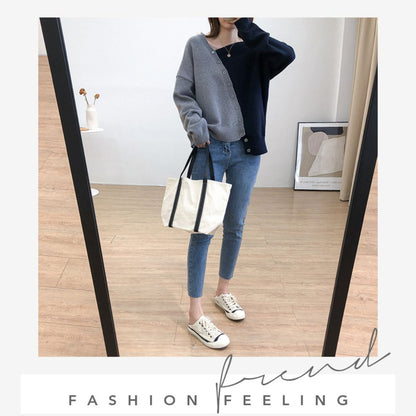 Japanese-style Asymmetrical Color-Block Knit Sweater