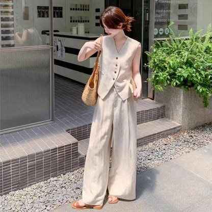 Suit Vest + Wide Leg Pants Two Piece Set