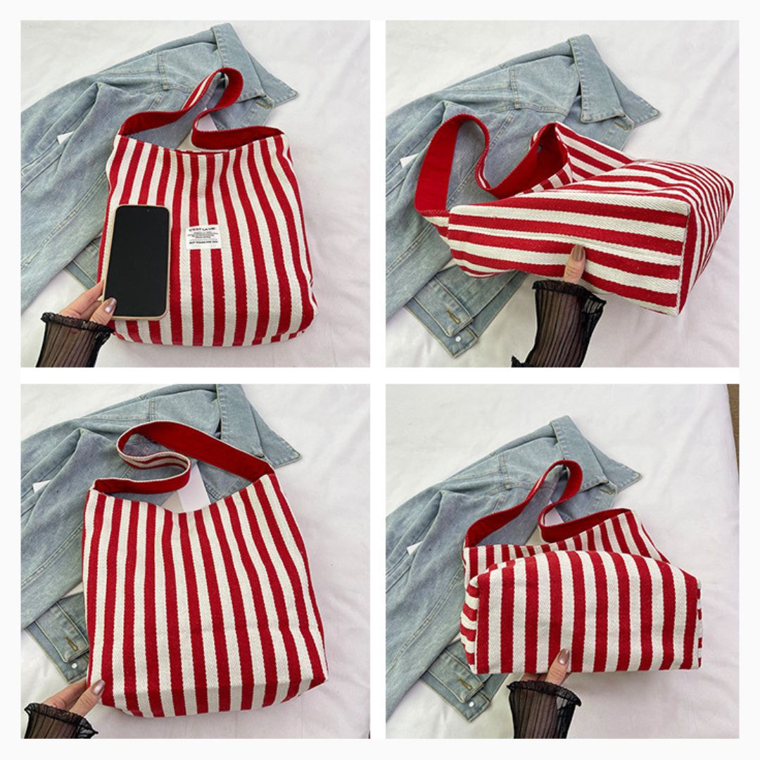 Large Capacity Striped Reversible Canvas Bag