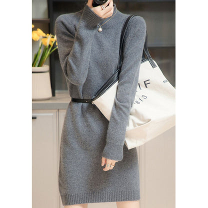 Loose-Fit Half-Turtleneck Knit Dress