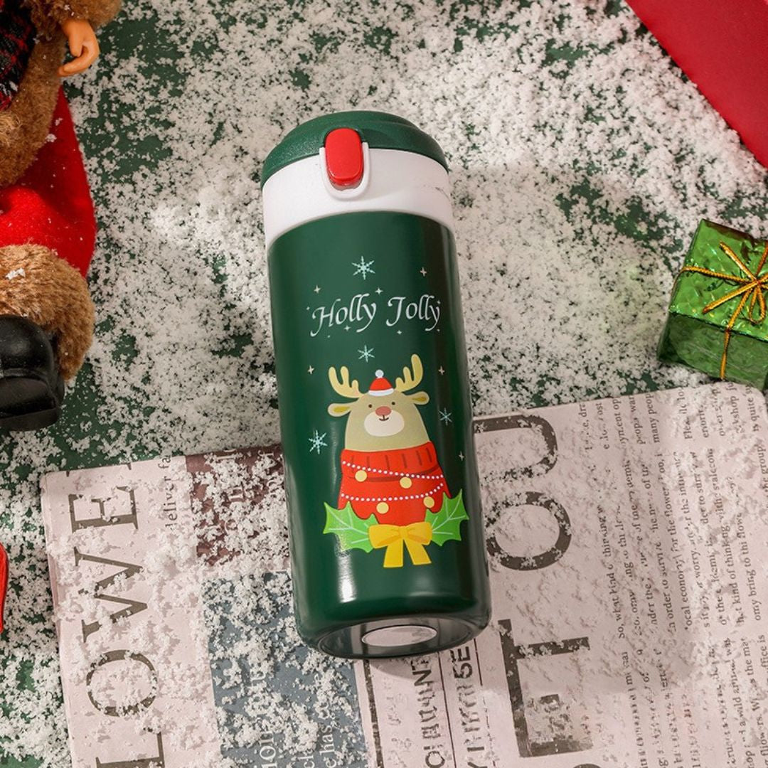 Christmas-themed Insulated Tumbler with Straw