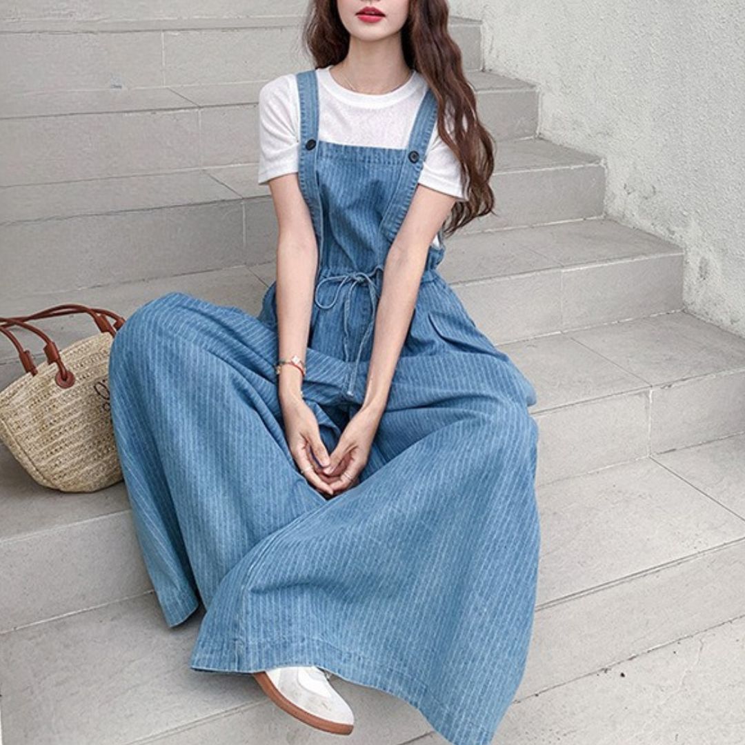 Casual Lazy Style Wide Leg Cinched Waist Jumpsuit