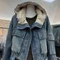 Short Patchwork Denim Hoodie Jacket