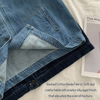Women's Denim Sleeveless Top with Petite Mandarin Collar