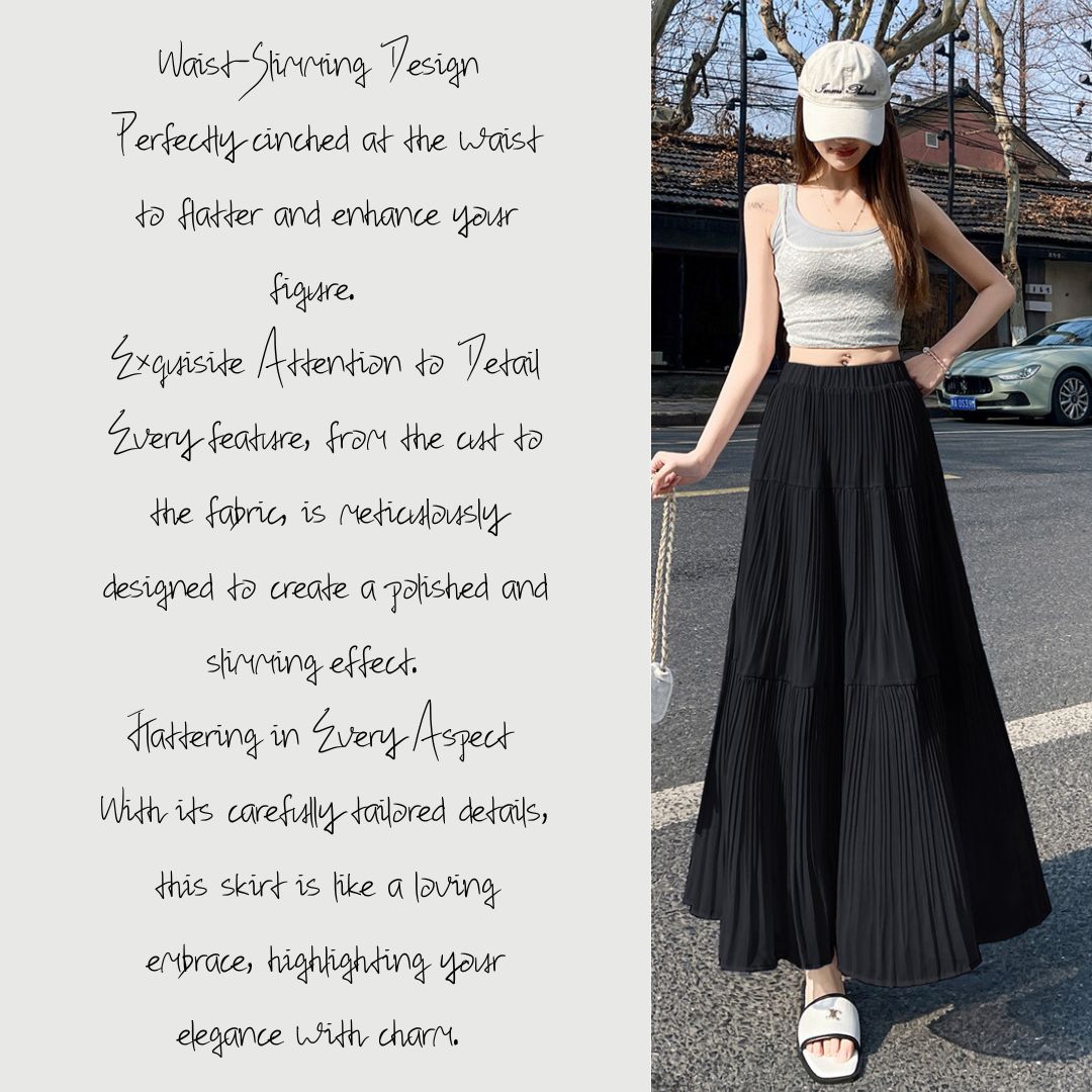 Spring-Summer High-Waist Flowy Pleated Maxi Skirt