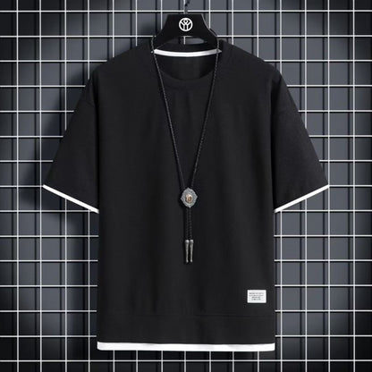 フェイクツーピースクルーネックTシャツ（最低2枚） 