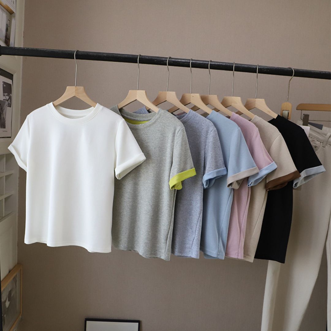 Color Block Crew Neck Versatile Short Sleeve T Shirt