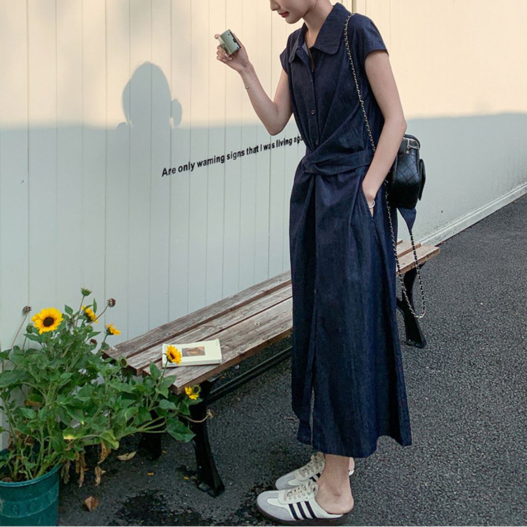 Minimalist Tie Waist Denim Dress