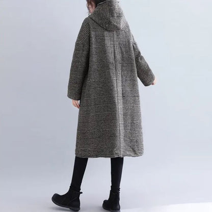 Japanese-Style Houndstooth Mid-Length Coat