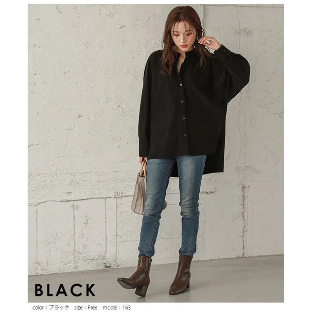 蝙蝠袖寬鬆立領開叉襯衣