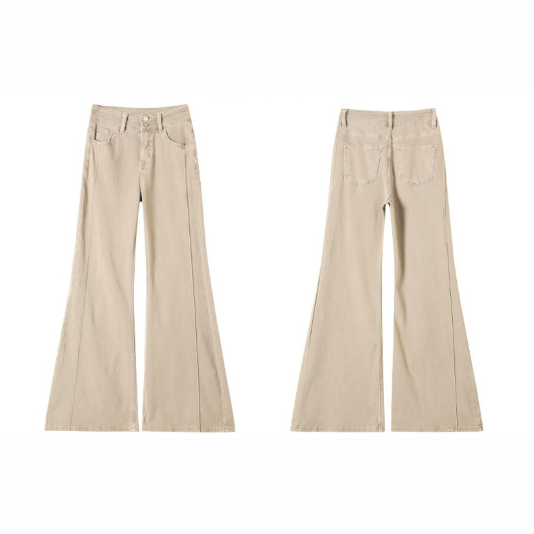 Milk Tea Color High Waist Stretch Flare Pants