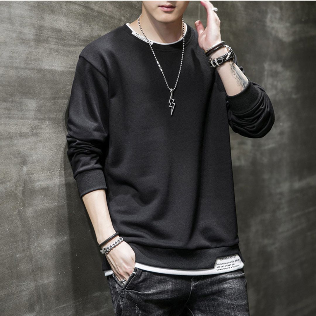 Men's Round-Neck Faux-Layered Sweatshirt