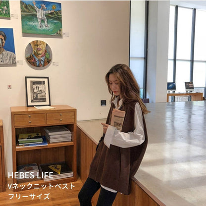 Japanese-style V-Neck Knit Vest