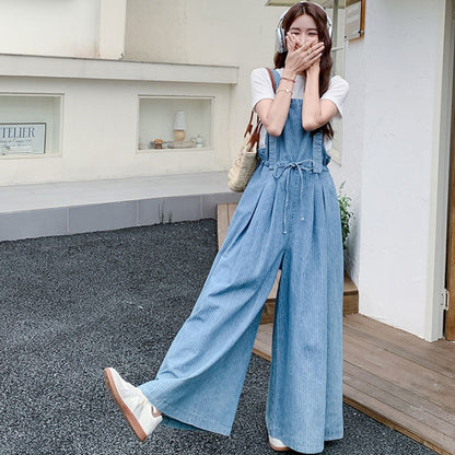 Casual Lazy Style Wide Leg Cinched Waist Jumpsuit