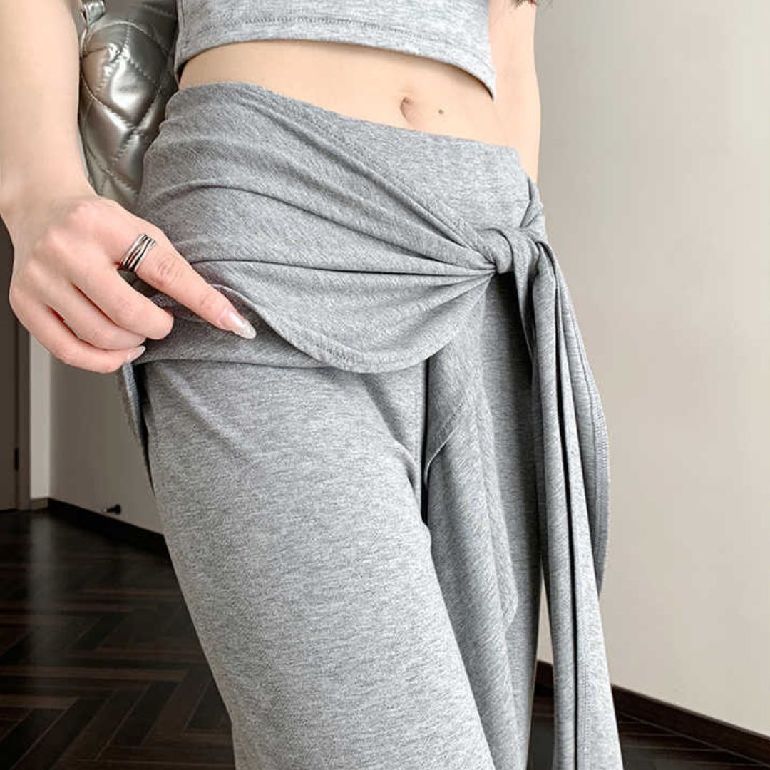 フェイクツーピースタイウエストフレアパンツ