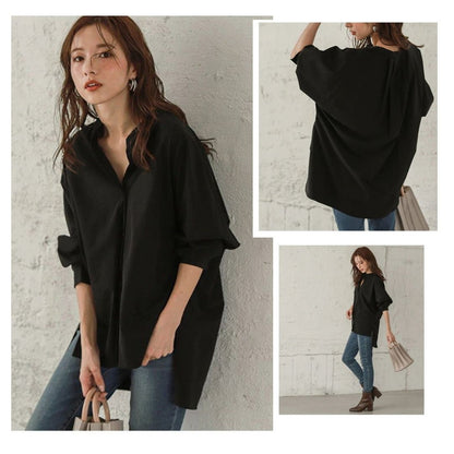 蝙蝠袖寬鬆立領開叉襯衣