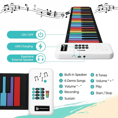 Portable Roll-Up 49-Key Rainbow Piano