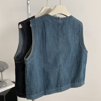 Women's Denim V-Neck Sleeveless Top