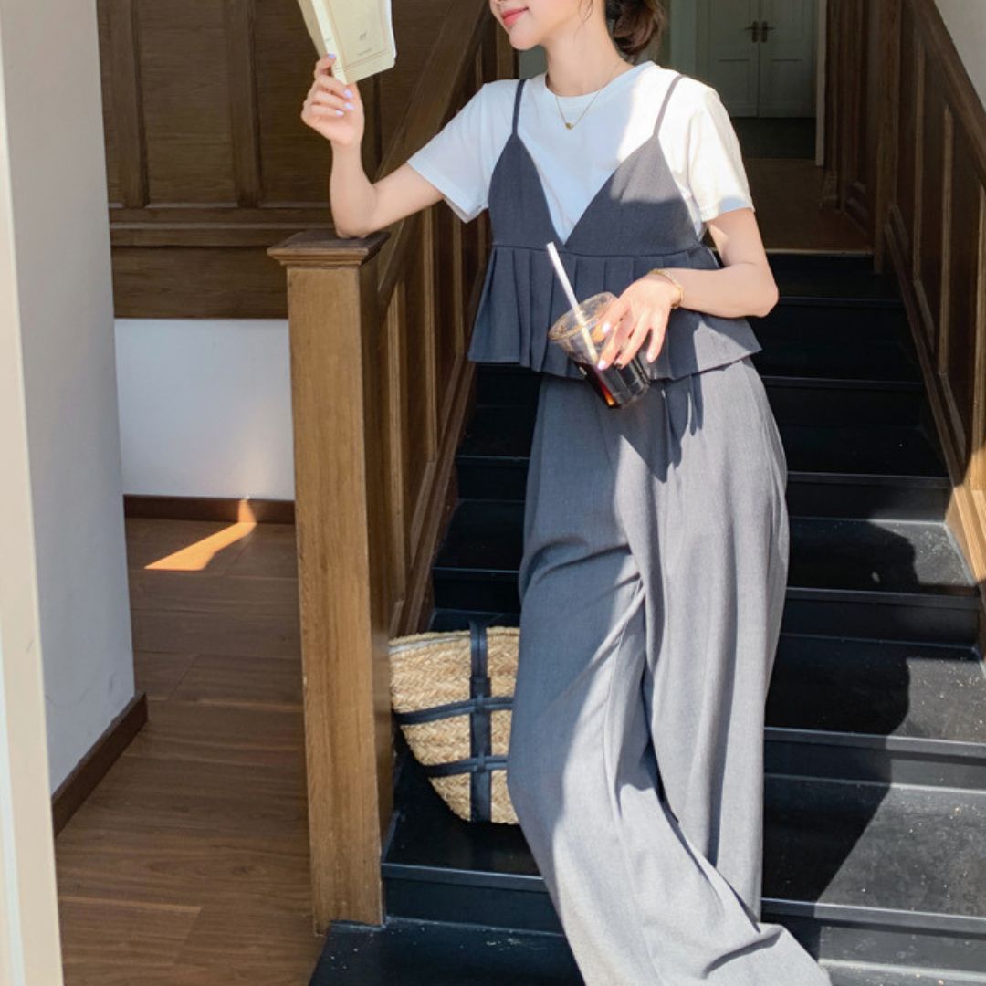 Deep Gray Camisole Wide Leg (Three Piece Set)
