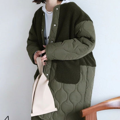 Japanese-Style Cotton Blend Mid-Length Jacket with Paneling