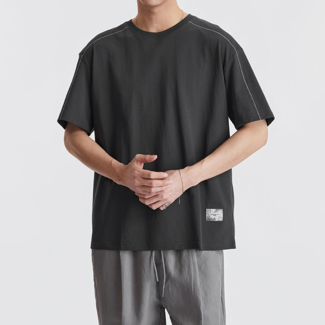Simple Contrast Stitch Short Sleeve T Shirt