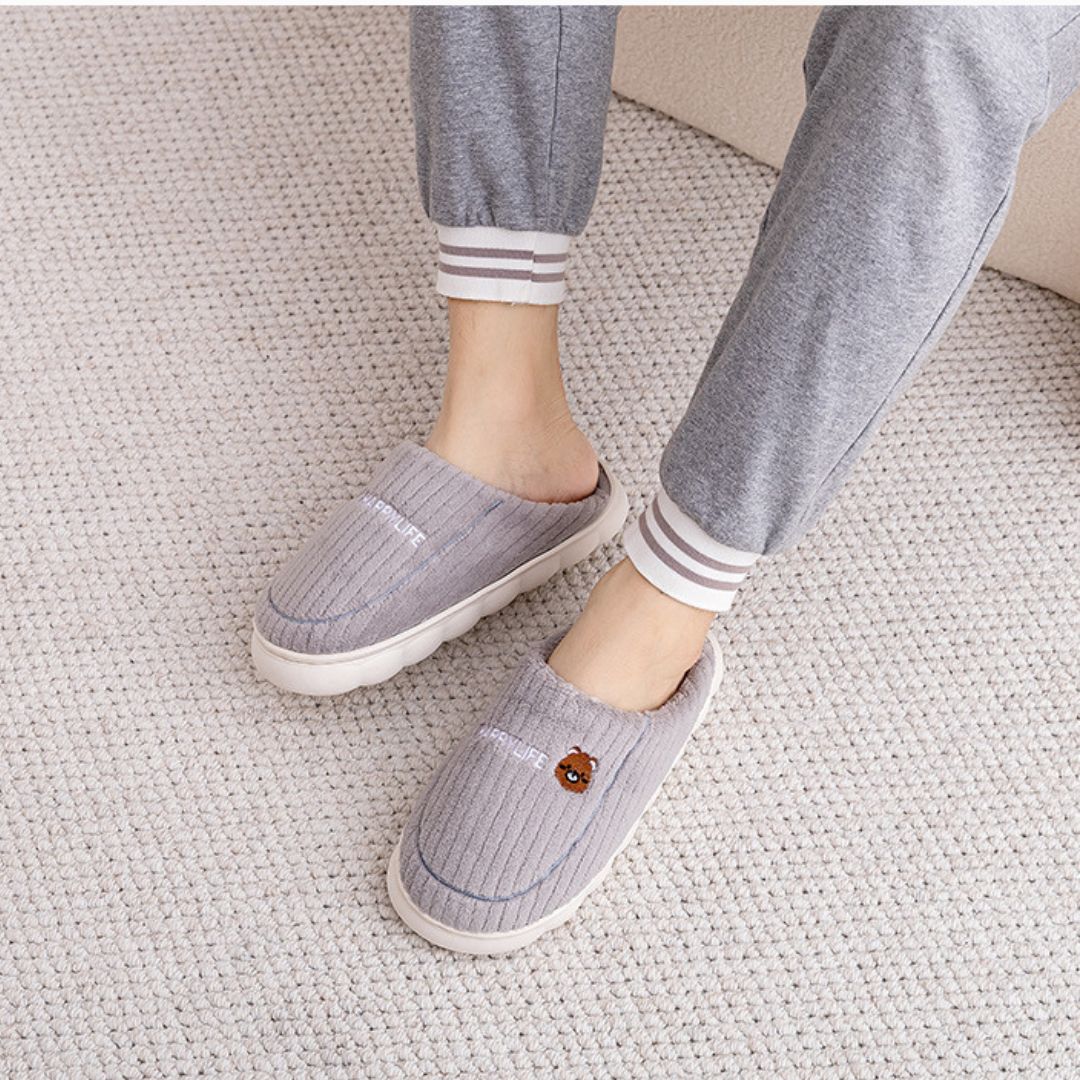 Short-Pile Plush Thick-Sole Indoor Slippers