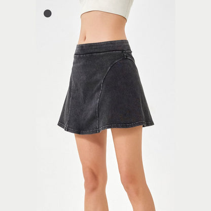 Denim-Look Two-in-One Yoga Fitness Shorts