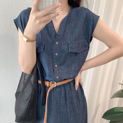 V Neck Lightweight Vintage Denim Dress