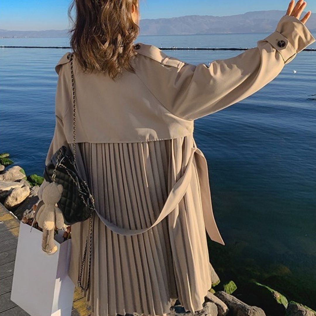 Classic Double Breasted Pleated Flowing Coat
