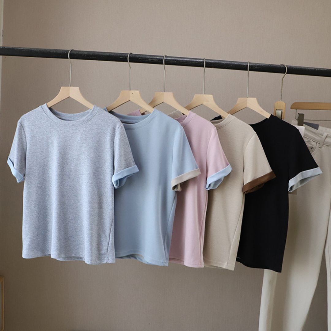 Color Block Crew Neck Versatile Short Sleeve T Shirt