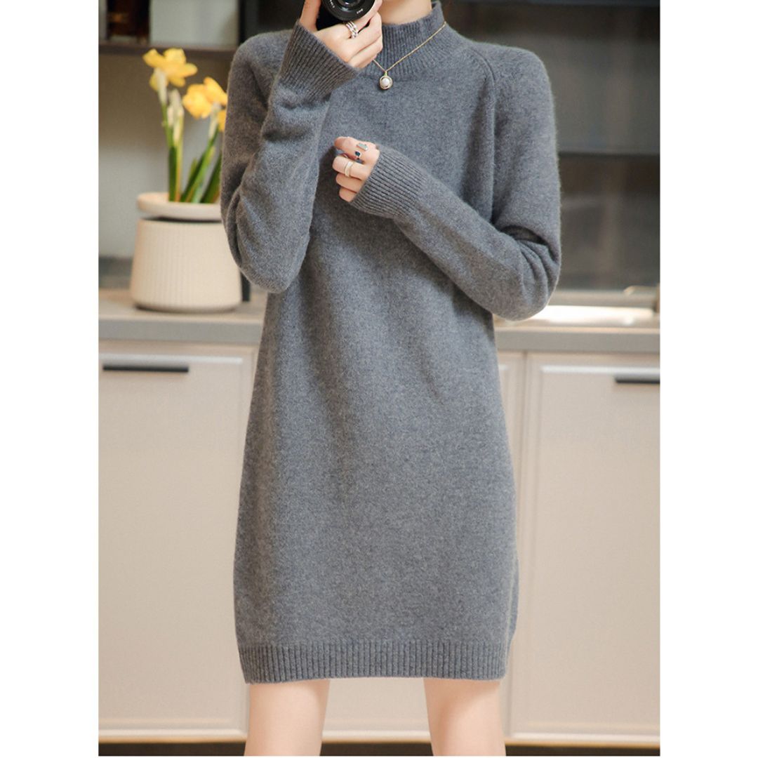 Loose-Fit Half-Turtleneck Knit Dress