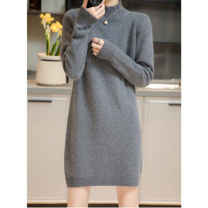 Loose-Fit Half-Turtleneck Knit Dress