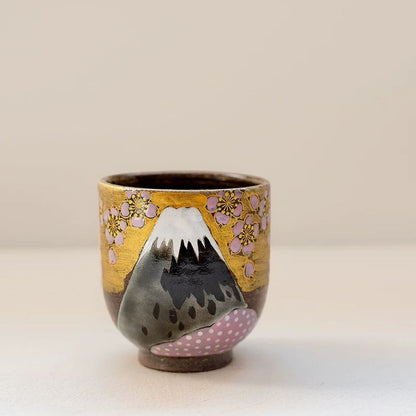 九谷焼 金 富士山 ペアカップ