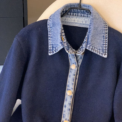 Denim Collar Patch Knit Sweater