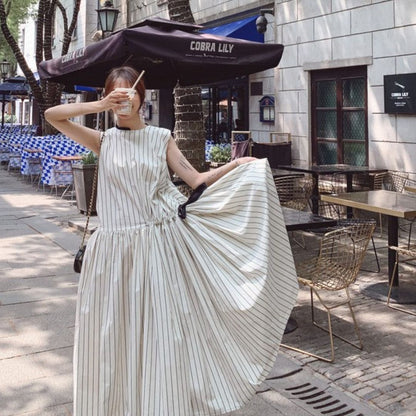 French Style Striped Bow Dress