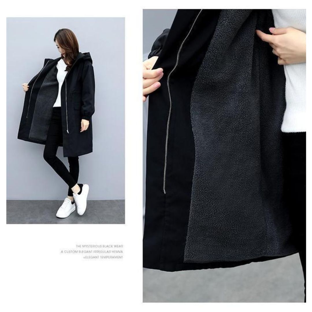 Japanese-Style Loose Fit Hooded Mid-Length Coat