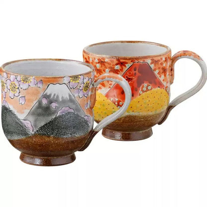 Kutani Ware Spring & Autumn Mount Fuji Pair Cups (Pair)