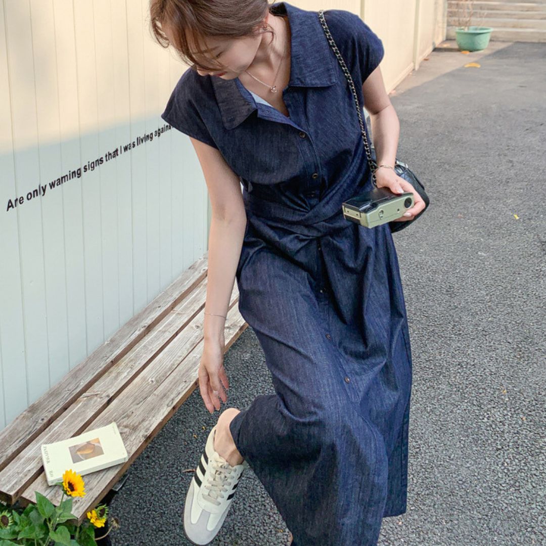 Minimalist Tie Waist Denim Dress