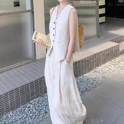 Suit Vest + Wide Leg Pants Two Piece Set