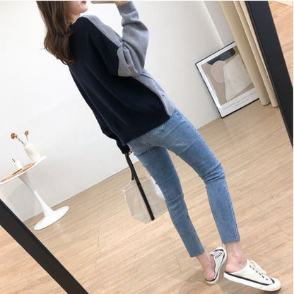 Japanese-style Asymmetrical Color-Block Knit Sweater