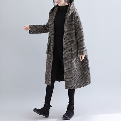 Japanese-Style Houndstooth Mid-Length Coat
