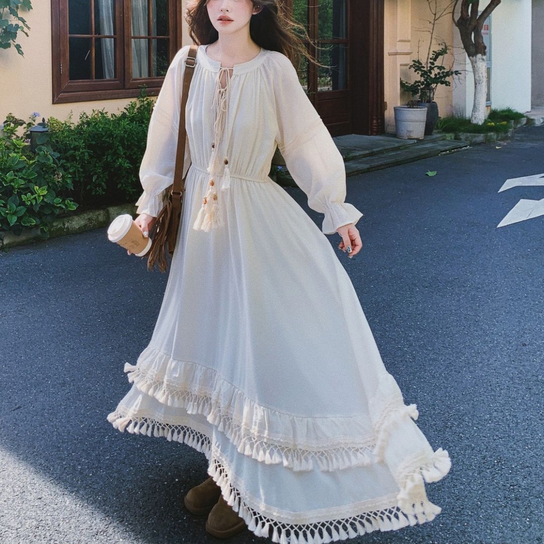Ethnic Style Tassel Vest & Dress Two Piece Set