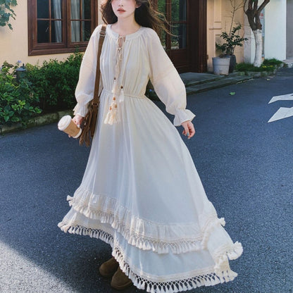 Ethnic Style Tassel Vest & Dress Two Piece Set