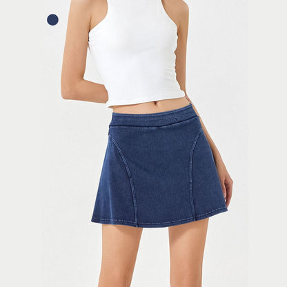 Denim-Look Two-in-One Yoga Fitness Shorts
