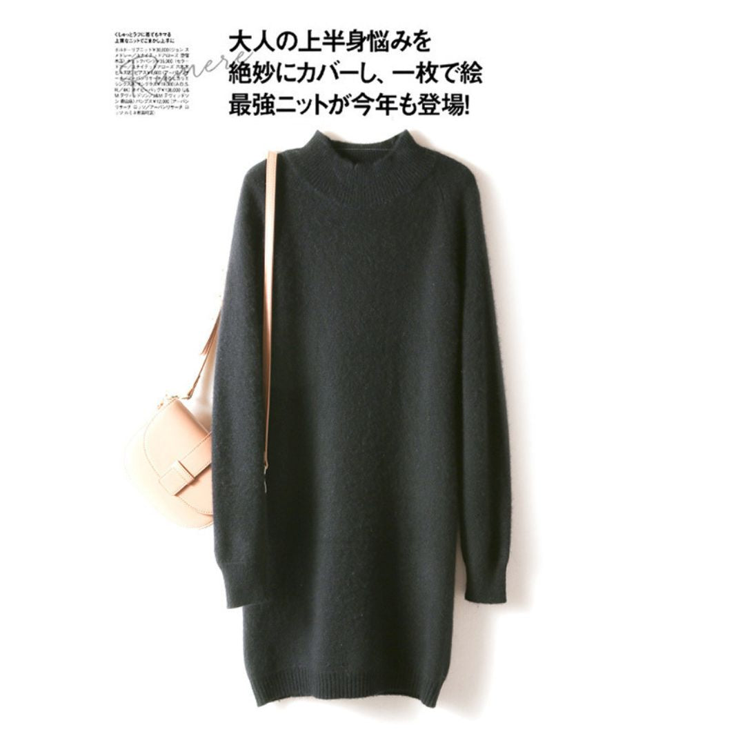 Loose-Fit Half-Turtleneck Knit Dress