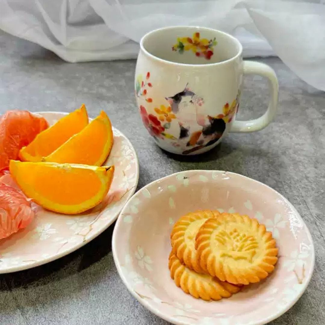 Made in Japan Floral Cat Porcelain Pair Cups (Pair)